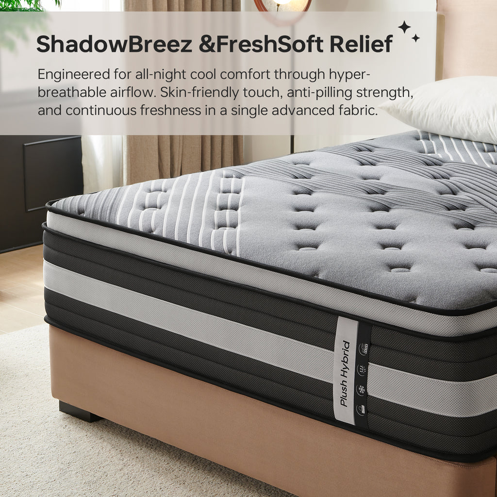 12/14Inch Medium Firm Hybrid Mattress in a Box, Euro Top with ActiveCool Gel Memory Foam for Pressure Relief & Motion Isolation, Fiberglass-Free, CertiPUR-US Certified