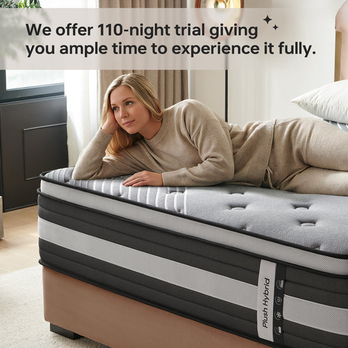 12/14Inch Medium Firm Hybrid Mattress in a Box, Euro Top with ActiveCool Gel Memory Foam for Pressure Relief & Motion Isolation, Fiberglass-Free, CertiPUR-US Certified