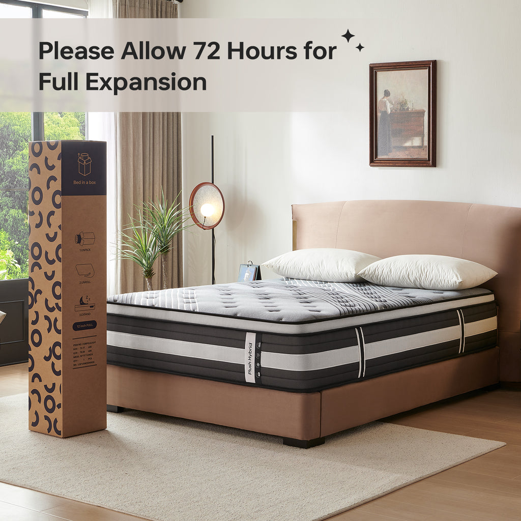12/14Inch Medium Firm Hybrid Mattress in a Box, Euro Top with ActiveCool Gel Memory Foam for Pressure Relief & Motion Isolation, Fiberglass-Free, CertiPUR-US Certified