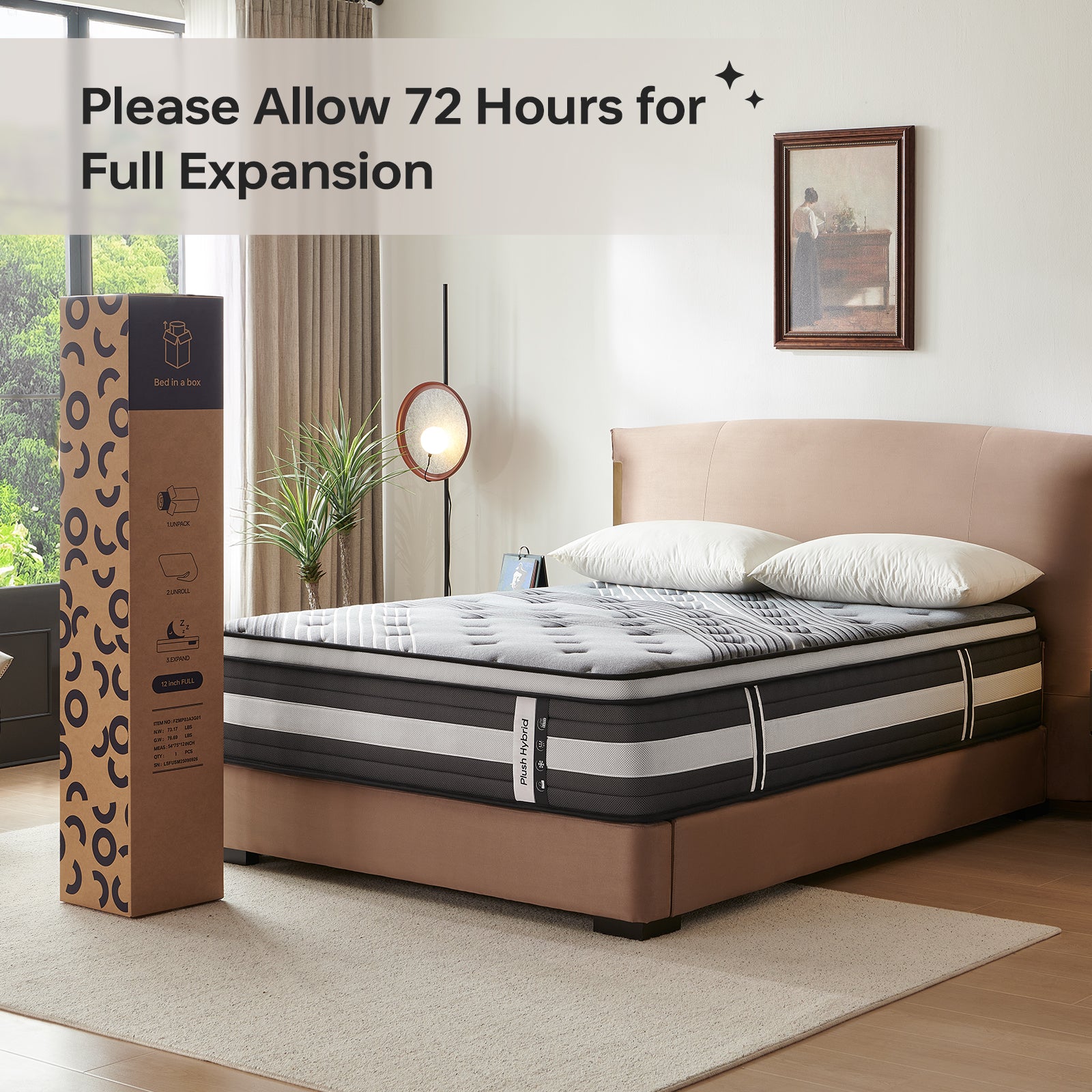 12/14Inch Medium Firm Hybrid Mattress in a Box, Euro Top with ActiveCool Gel Memory Foam for Pressure Relief & Motion Isolation, Fiberglass-Free, CertiPUR-US Certified