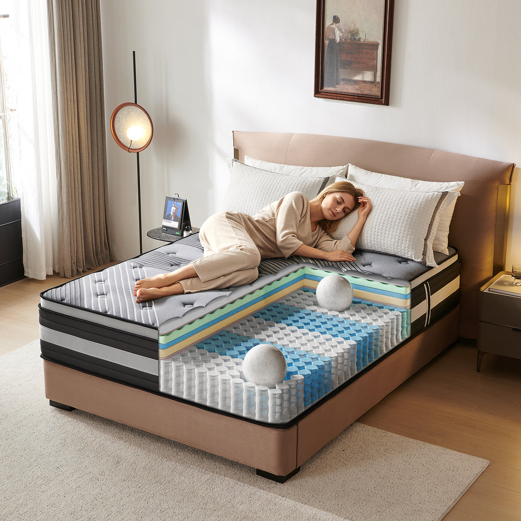 12/14Inch Medium Firm Hybrid Mattress in a Box, Euro Top with ActiveCool Gel Memory Foam for Pressure Relief & Motion Isolation, Fiberglass-Free, CertiPUR-US Certified