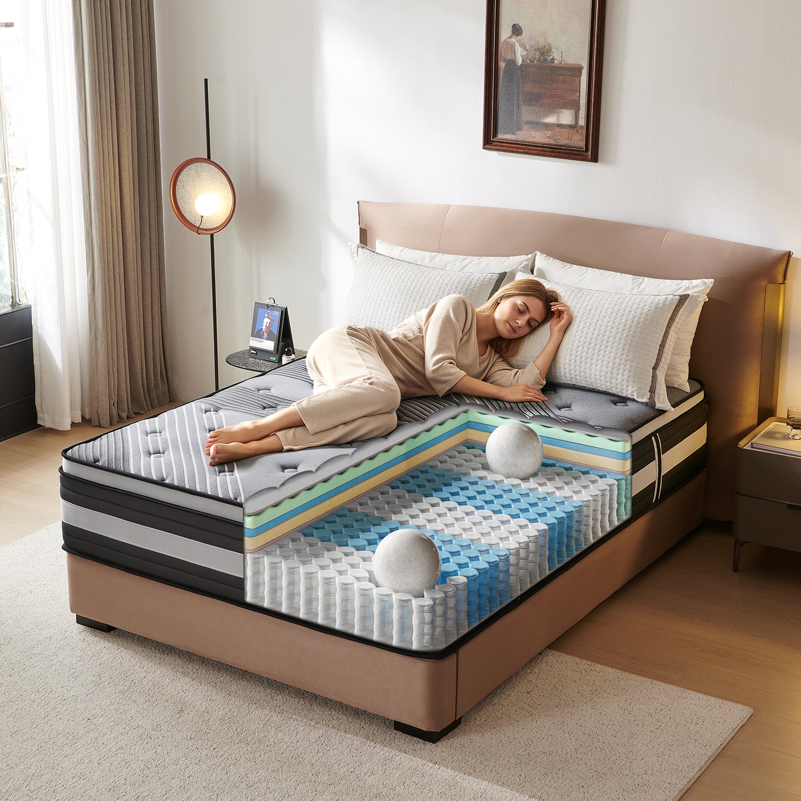 12/14Inch Medium Firm Hybrid Mattress in a Box, Euro Top with ActiveCool Gel Memory Foam for Pressure Relief & Motion Isolation, Fiberglass-Free, CertiPUR-US Certified